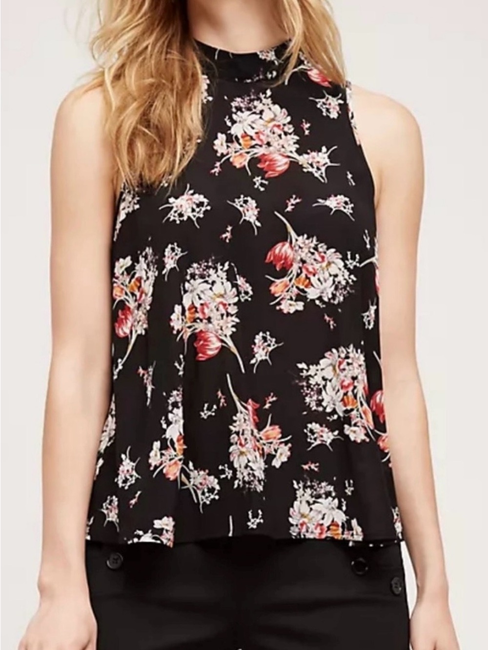 Anthropologie Maeve Hidra 100% Silk Floral Blouse Black Pink Sleeveless XS